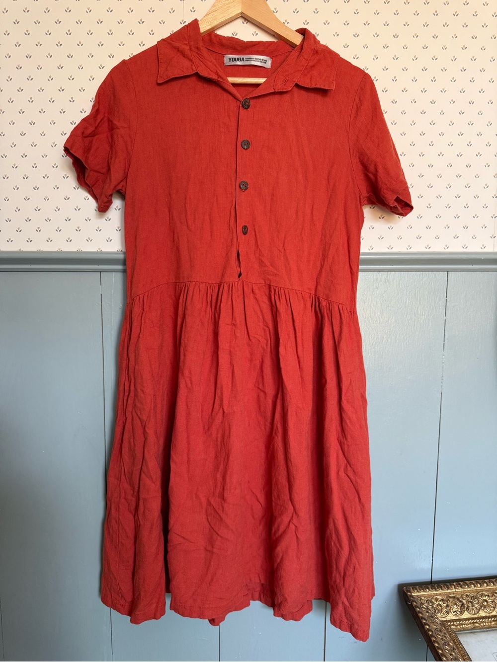100% Linen Rust orange Cottagecore Dress